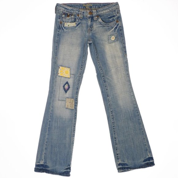 lei Denim - LEI Bootcut Jeans Juniors Size 1 Patch Distress Embroidered Cotton Measure 27x30